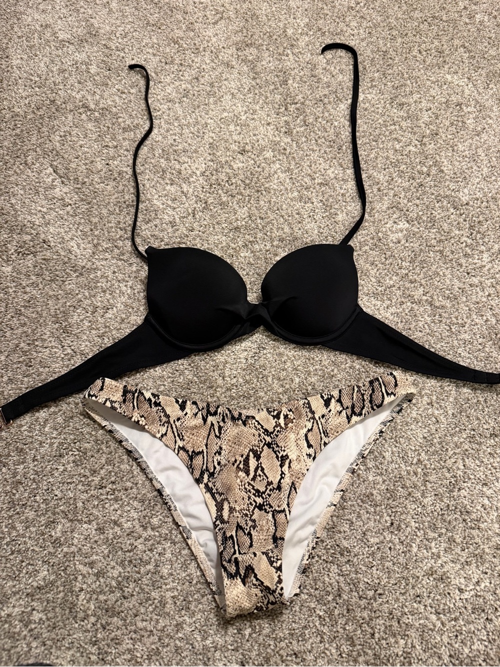 Shade & Shore Black Push-Up Bikini Top with Snake-Print Bottom